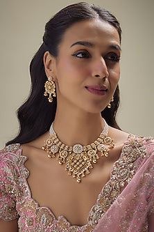 Gold Finish Kundan Polki Necklace Set