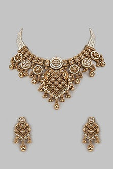 Gold Finish Kundan Polki Necklace Set