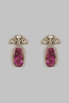 Gold Finish Kundan Polki & Pink Stone Long Earrings