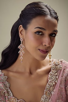 Gold Finish Zircon & Red Stone Dangler Earrings