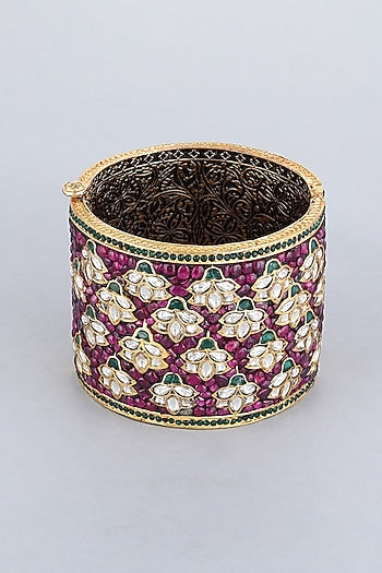 Gold Foil Finish Purple Stones Kada