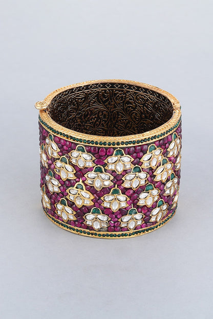 Gold Foil Finish Purple Stones Kada