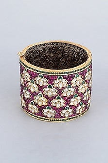 Gold Foil Finish Purple Stones Kada
