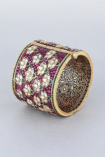 Gold Foil Finish Purple Stones Kada