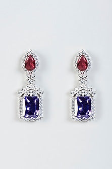 White Finish Purple Stone Earrings