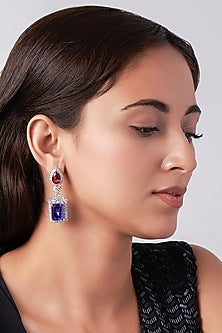 White Finish Purple Stone Earrings