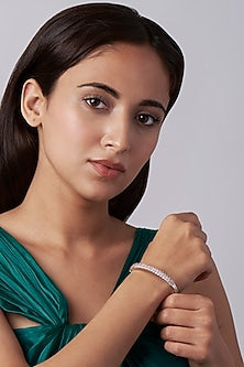 Two Tone Finish Bracelet With Zircons