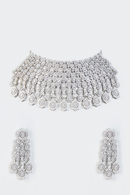 White Finish Zircons Necklace Set