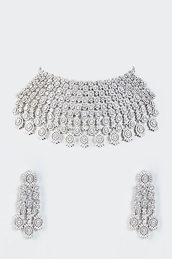 White Finish Zircons Necklace Set