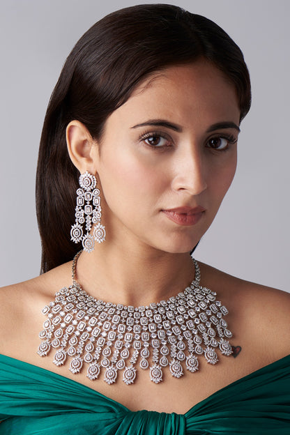 White Finish Zircons Necklace Set