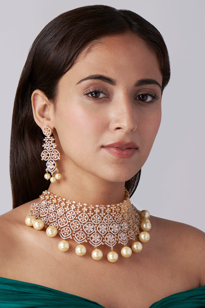 Gold Finish Zircons Necklace Set