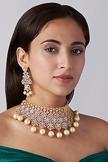 Gold Finish Zircons Necklace Set