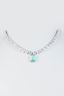 White Finish Necklace Set With Aqua Stones