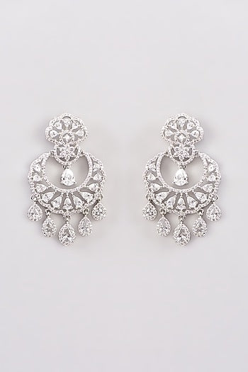 White Finish Zircon Chandbaali Earrings
