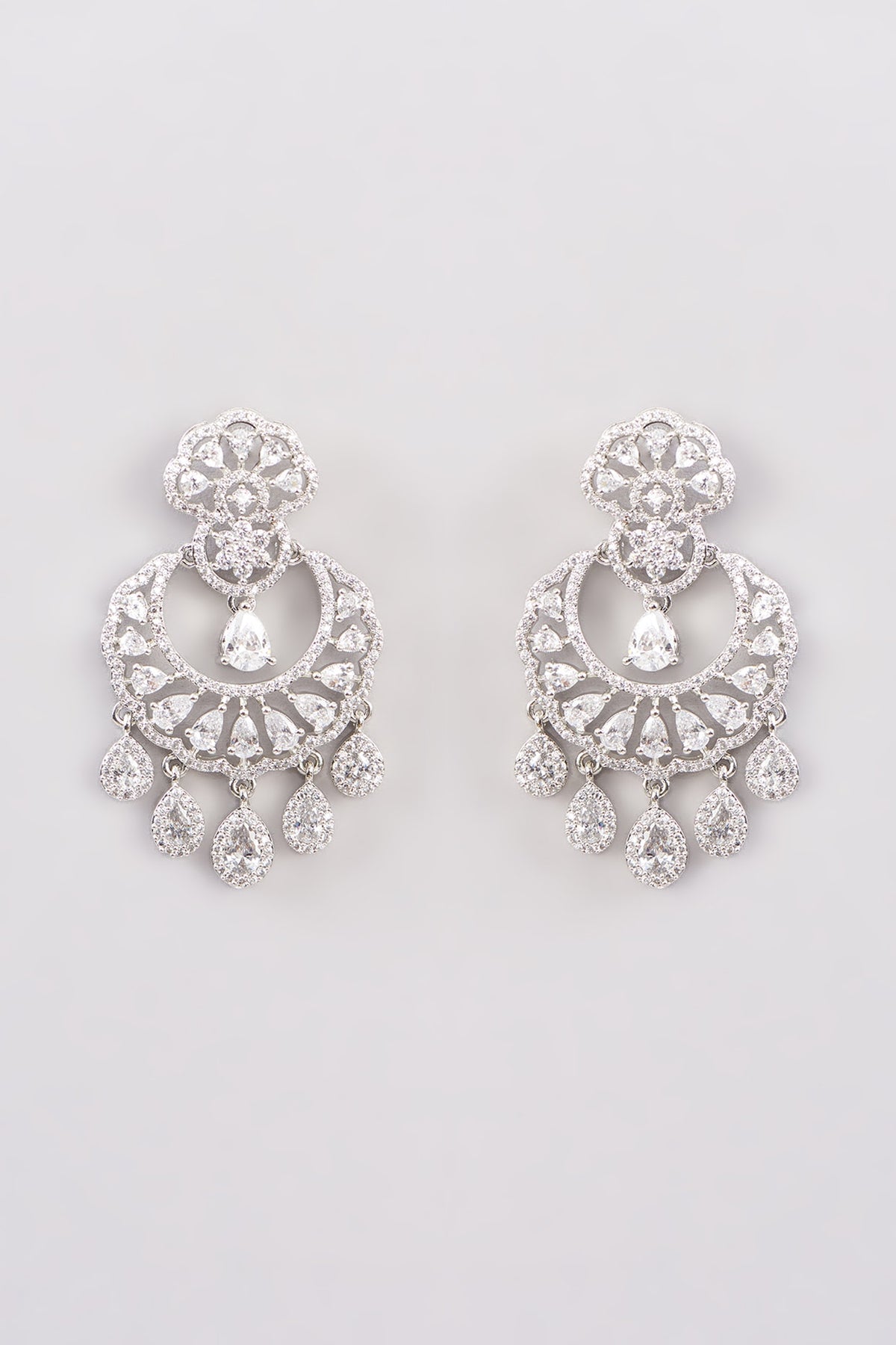 White Finish Zircon Chandbaali Earrings