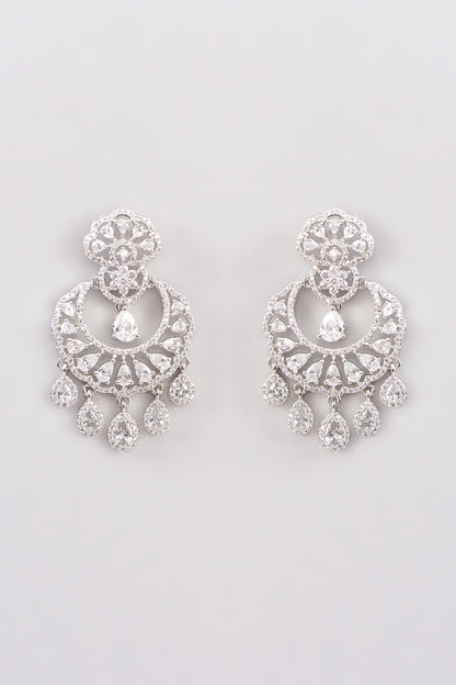 White Finish Zircon Chandbaali Earrings