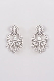 White Finish Zircon Chandbaali Earrings