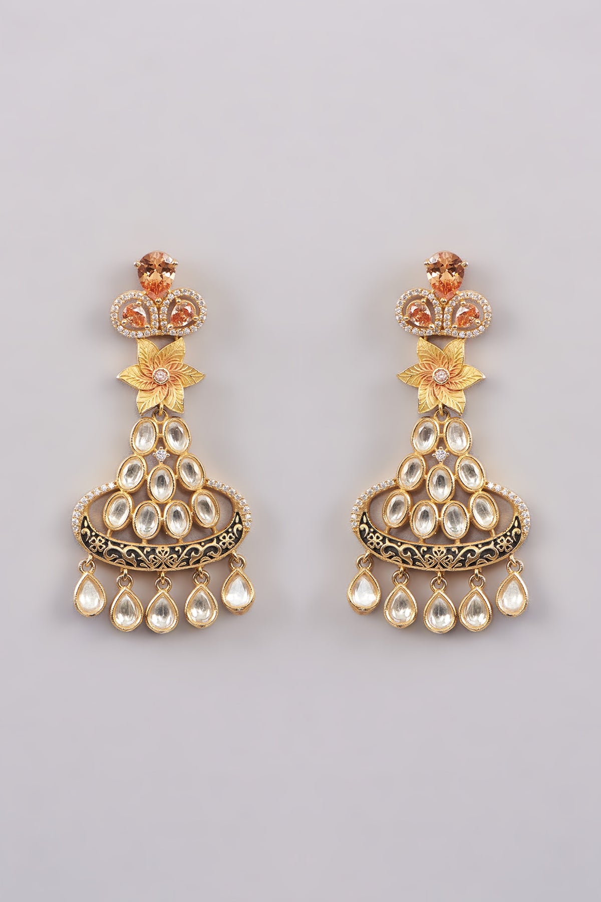 Gold Finish Kundan Polki Dangler Earrings
