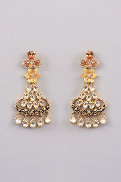 Gold Finish Kundan Polki Dangler Earrings