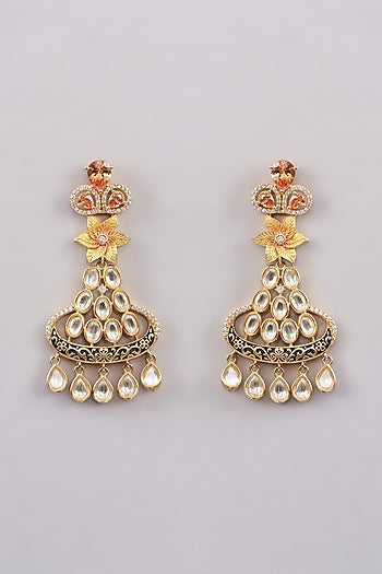 Gold Finish Kundan Polki Dangler Earrings