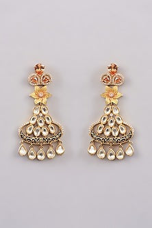 Gold Finish Kundan Polki Dangler Earrings