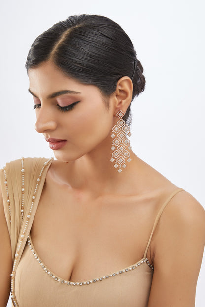 White Finish Zircon Dangler Earrings