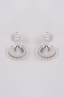 White Finish Zircon Chandbaali Earrings