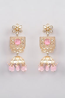 Rose Gold Finish Kundan Polki & Green Stone Dangler Earrings