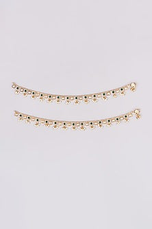 Gold Finish Kundan Polki Anklets (Set of 2)