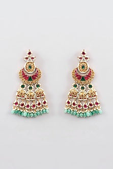 Gold Finish Kundan Polki & Pearl Long Necklace Set