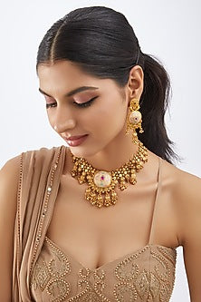 Gold Finish Meenakari Temple Necklace Set
