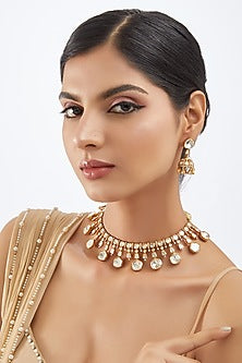 Gold Finish Moissanite Polki Necklace Set
