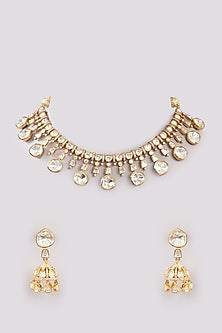 Gold Finish Moissanite Polki Necklace Set