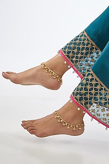 Gold Finish Kundan Polki Anklets (Set of 2)