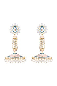 Gold Finish Enameled Long Jhumka Earrings