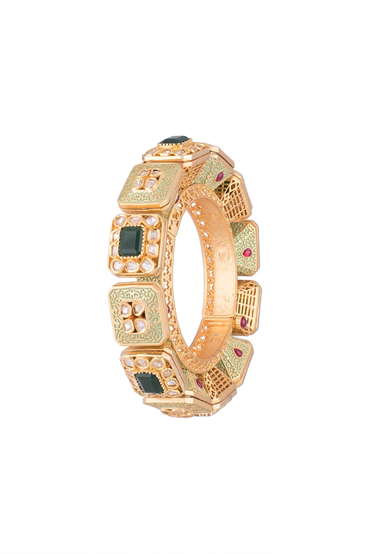 Gold Finish Meenakari Openable Kada Bangle