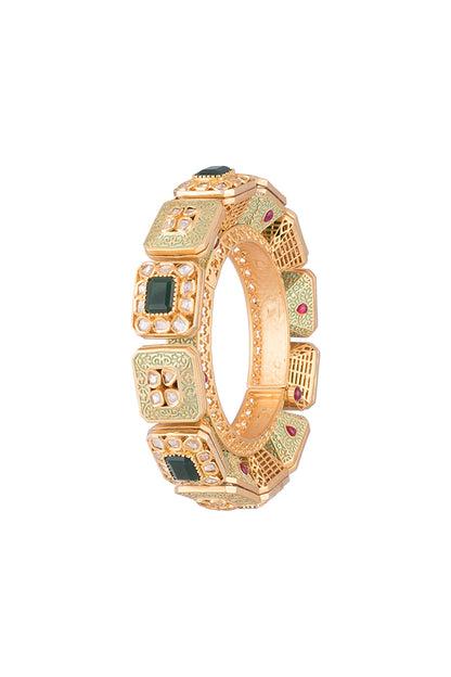 Gold Finish Meenakari Openable Kada Bangle