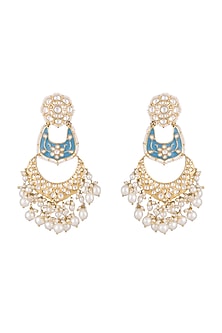 Gold Finish Kundan & Pearls Enameled Earrings