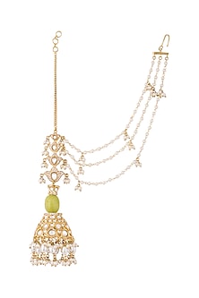 Gold Finish Jhumka Earrings With Kan Chain