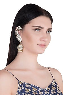 Gold Finish CZ Diamonds & Kundan Long Jhumka Earrings