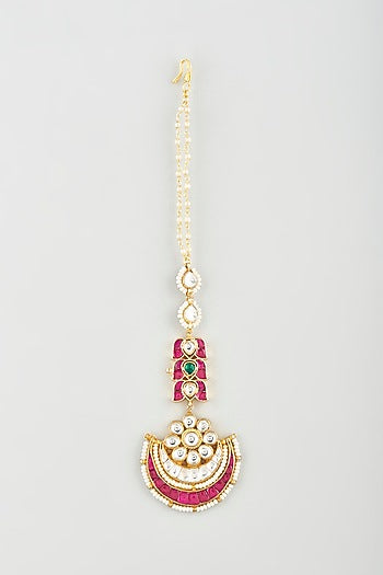 Gold Finish Maang Tikka With Ruby Stones