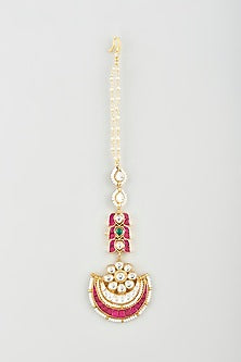 Gold Finish Maang Tikka With Ruby Stones