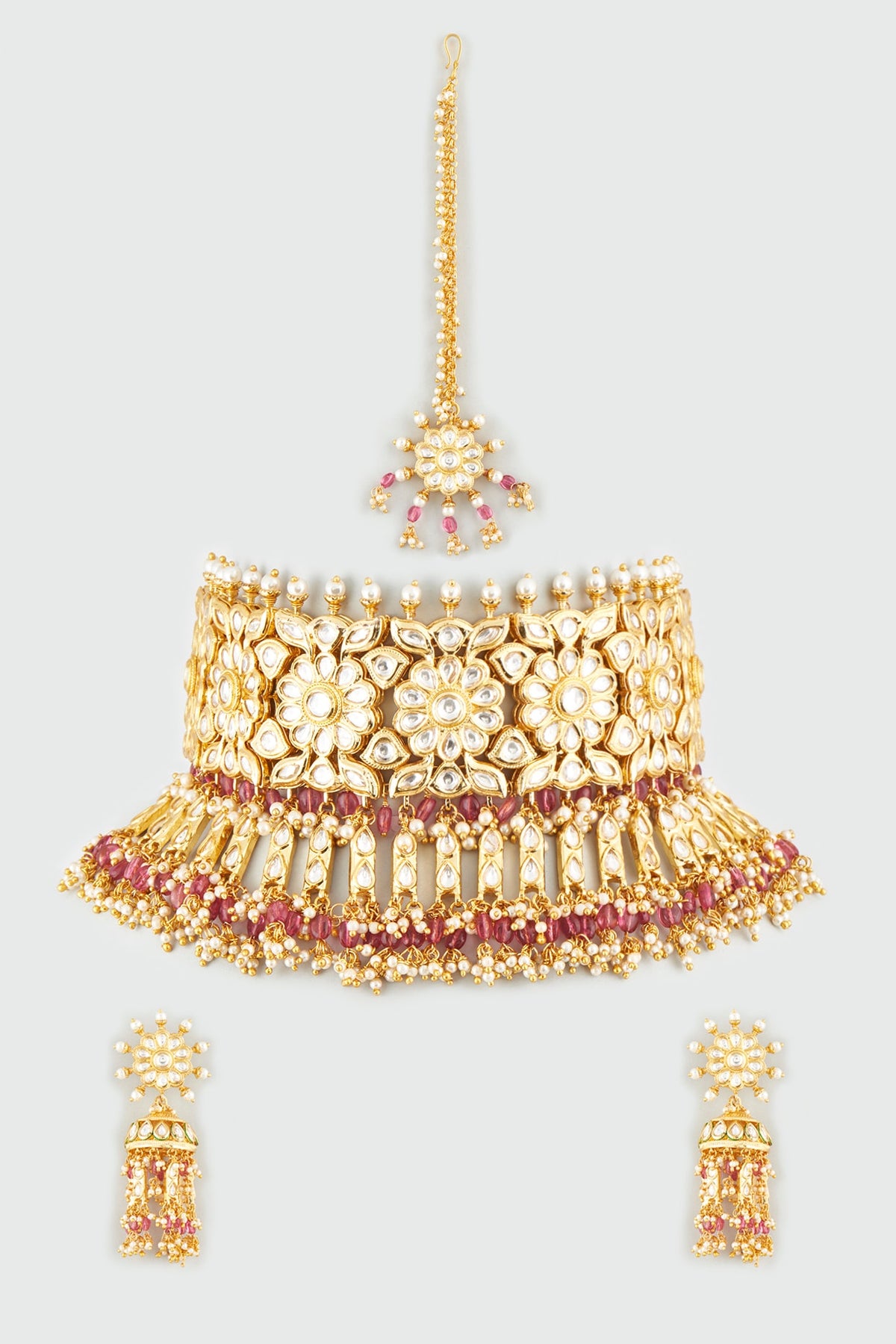 Gold Finish Kundan Polki Choker Necklace Set