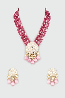 Gold Finish Beaded Mala With Earrings