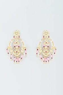 Gold Finish Kundan Polki & Pink Drop Chandbaali Earrings
