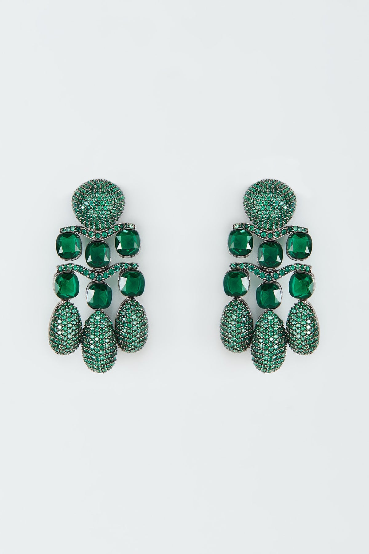 Black Rhodium Finish Green Zircon Dangler Earrings