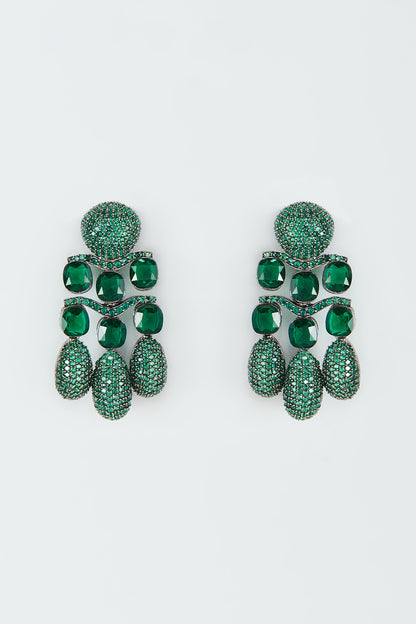 Black Rhodium Finish Green Zircon Dangler Earrings