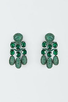 Black Rhodium Finish Green Zircon Dangler Earrings