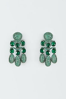 Black Rhodium Finish Green Zircon Dangler Earrings