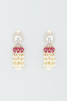 Gold Finish Kundan Polki & Red Stone Jhumka Earrings